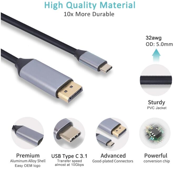 USB C to DisplayPort Type C to DP 4K Cable 6 Feet 1.8m 