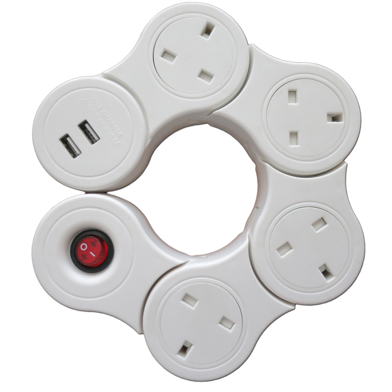 Wholesale 5 Outlet UK Power Strip with USB Port and LED Indicator