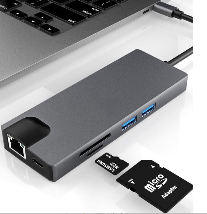 7 in 1 USB HUB with PD 3.0 Charge RJ45 HDMI2.0 7 in 1 type c combo