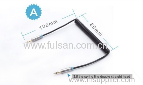 Gold Plated Spiral 3.5MM AUX Audio Cable with Right Angle