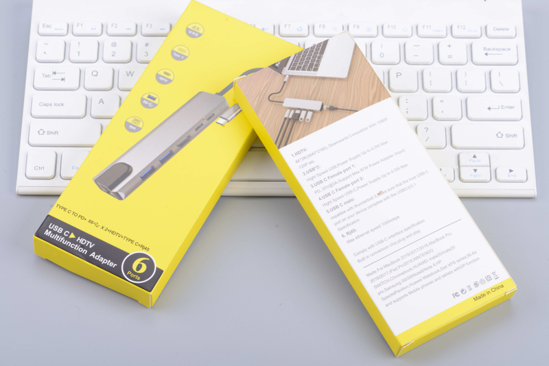 USB C Hub 6 in 1 with 4K@30Hz USB3.0 Power Supply PD Card Reader SD TF USB Type C Adapter Hub 