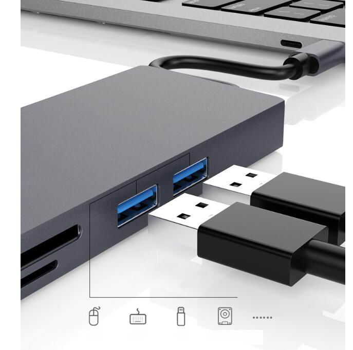 7 in 1 USB HUB with PD 3.0 Charge RJ45 HDMI2.0 7 in 1 type c combo