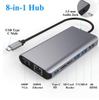 Sales Type-c Usb Hub 8in1 USB3.0 CARD READER PD RJ45 HD-MI Audio