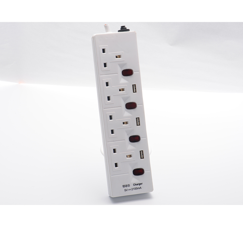 13A UK Style 4 Way Extension Cord with Switch 3pin Power Socket