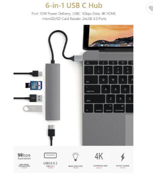 Best 6 in 1 USB Type-C Multifunction Hub 4K HD-MI Output with SD / TF USB 3.0 Reader USB Hub Type C Hub for Mac-Book PC Phone