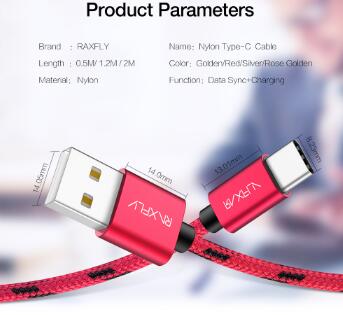 Great Free Shipping RAXFLY Manufacturer High Quality New Data Transfer & Phone Fast Charging Nylon Braided USB Type C Cable