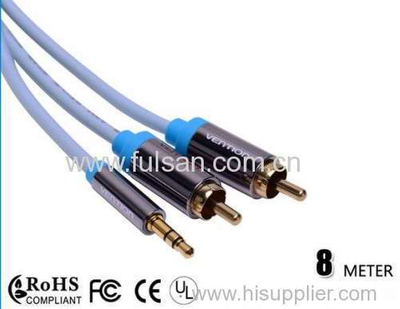 High quality 8m 3.5mm Stereo to 2RCA Cable/Audio cable