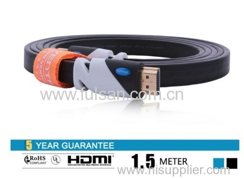 High Speed 1.5m 5FT 1.4a HDMI Flat Cable 1.4V 1080P HD w/ Ethernet 3D HDTV