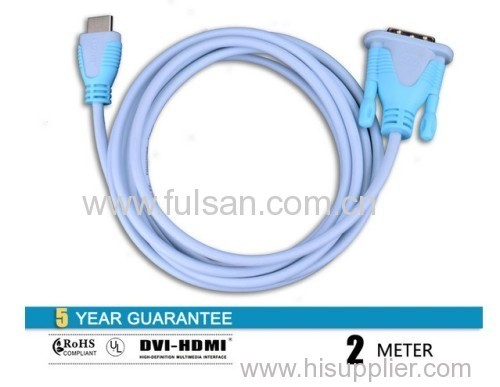 Gold HDMI To DVI Cable 2M For HDTV PC Moitor LCD