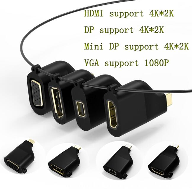 Portable 4 in 1 USB 3.1 Type C to Dp VGA Mini Dp HDMI 4K 30Hz Keychain Adapter